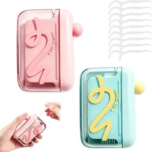 2PCS  Automatic  Portable Floss Dispenser with 10 Pcs Dental Floss, Refillable for Home, Restaurant, and On-the-Go Oral Care (Pink+Blue)