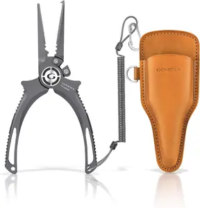 GOMEXUS 6.5 "Titanium Fishing Pliers | Saltwater Rustproof | Split Ring Tools & Tungsten Cutters | With Leather Sheath