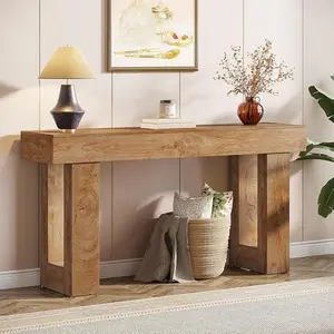 63" Console Table – Long Wooden Sofa Table for Behind Couch, Farmhouse Entryway Table for Hallway, Living Room & Entryway (Natural)