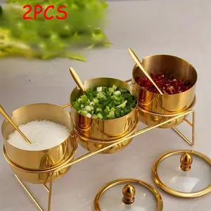 Stainless Steel Condiment Storage with Visible Glass Lid and Spoon - Dishwasher Safe, Wide Opening, Multi-Purpose Condiment Dispenser for Coffee Bar and Kitchen Organization, Condiment Container