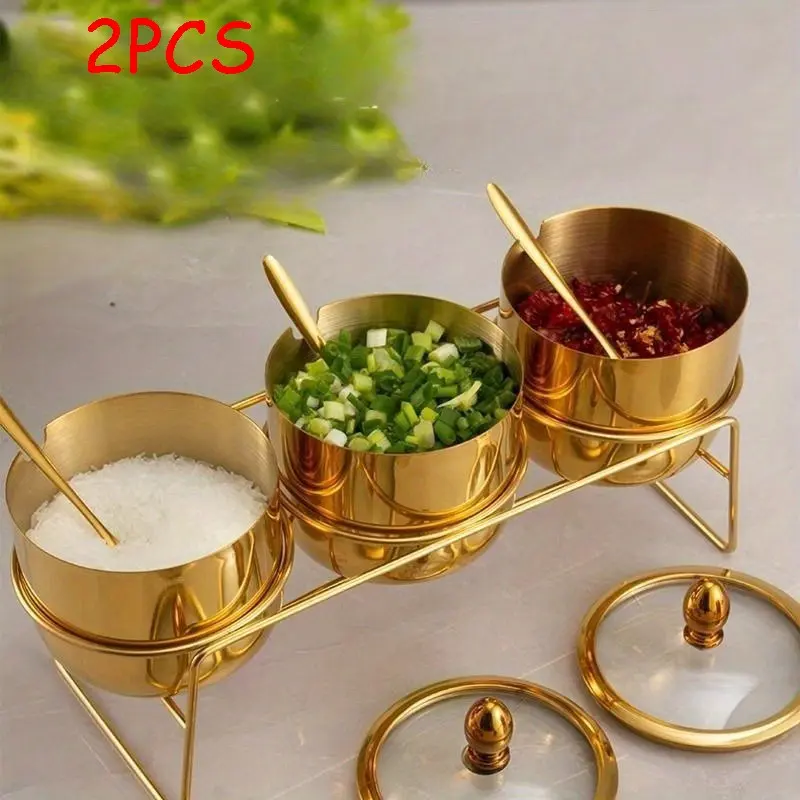 Stainless Steel Condiment Storage with Visible Glass Lid and Spoon - Dishwasher Safe, Wide Opening, Multi-Purpose Condiment Dispenser for Coffee Bar and Kitchen Organization, Condiment Container