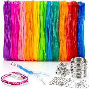 Plastic Lanyard String Kit - Lanyard Making Kit, Plastic String Lacing Cord for Bracelet Making, Weaving for Keychain Crafts, 12 Colors Lacing Cord for Bracelet