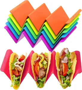 Colorful Taco Holder Stands Set of 6 - Premium Large Taco Tray Plates Holds Up to 3 or 2 Tacos Each, PP Health Material Very Hard and Sturdy, Dishwasher & Microwave Safe Kitchen Utensils Bpa Triangle