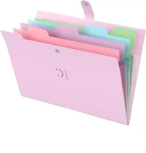 5 Pockets Expanding File Folder, File Folders, Cute Accordion File Organizer with Labels, Letter Size Folder for Documents, Portable Folders -Purple