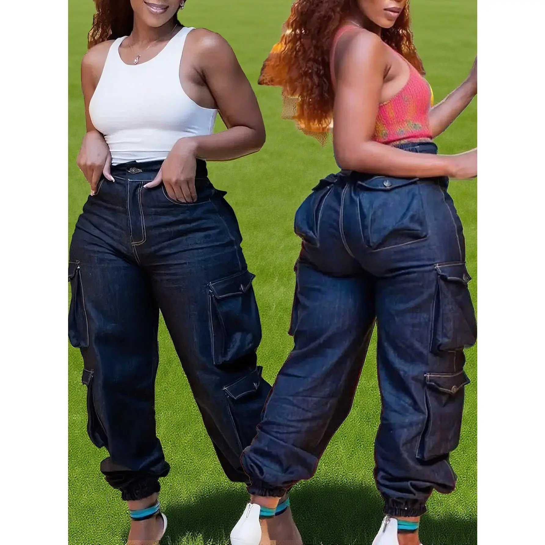 Women's Plus-Size Lady's High-Waisted Wide-Leg Denim Bottoms - Cotton-Elastane Stretch Jeans with Pockets, Zipper Fly, Oversize Fit, Dry Clean Compatible, Bottom, Plus Size Basics, Modest Look, All Seasons