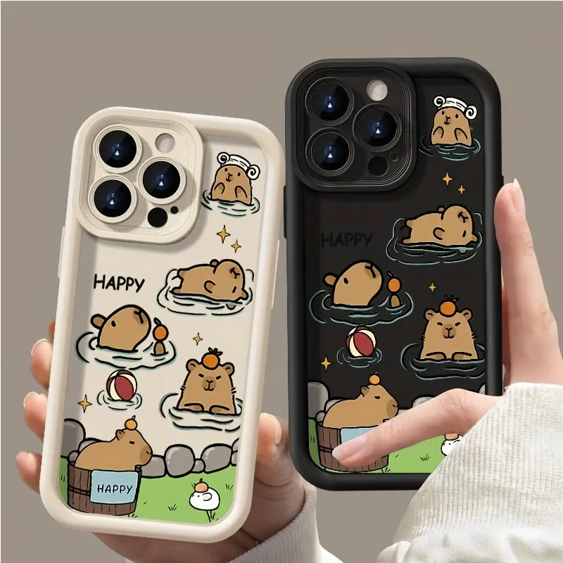TPU Fierce Capybara Protective Cellphone Case - High-Quality, Soft-to-Hold, Shockproof, Anti-Slip, Lightweight Casing with Camera Lens Protection, Metal Accents for Phone 6/7/X/11/12/13/14/15/16/17 Series (Black/White) Cover Accessory