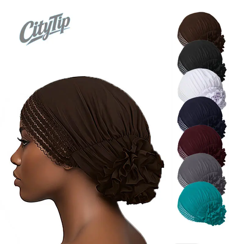 Elegant Lace Turban for Women Viral TikTok, Stretchy Head Wrap with 3D Flower, Soft Chemo Cap for Hair Loss, Muslim Hijab Headwear, Sleep Bonnet for Natural Hair Protection, Glueless Hair Cover, Modest Fashion Turban Hat, Navy Blue, One Size Fits Most