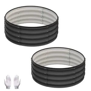 2 Pack Galvanized Raised Garden Bed, 3x3x1 FT Raised Garden Beds Outdoor, Round Planter Raised Beds with Gloves and Rubber Edge Trim for Vegetables, Flowers and Herbs