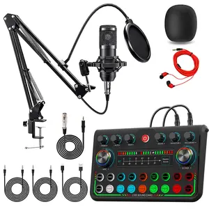 Podcast Sound Card Kit, Audio Podcast Kit, Live Broadcast Sound Control Device, BM-800 Condenser Microphone Kit, Audio Mixer for Music Singing Live Party, Live Sound Cards