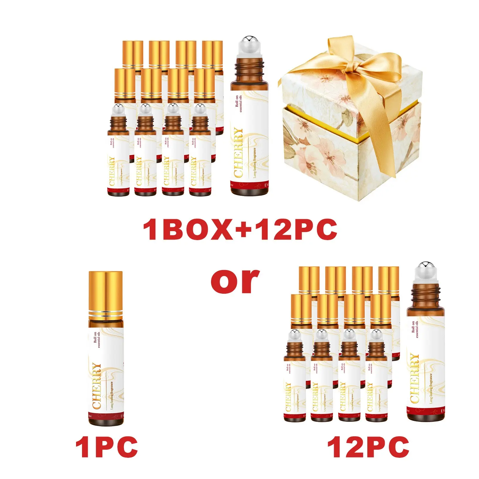 10ML Cherry Rollerball Essential Oil, Natural Essential Oil, Aromatherapy Fruit Scented Massage Oil, Alcohol-Free Long-Lasting Fragrance, Therapeutic Body Oil, Healthy, Wellness, Humidifier Diffuser, Treatment