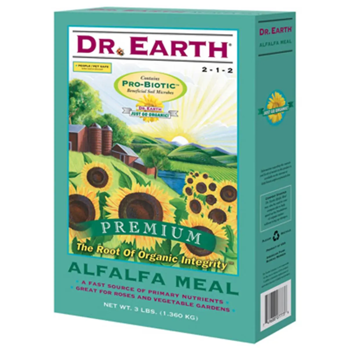 212 MAIN Dr Earth 720 Organic Alfalfa Meal Dry Granular Fertilizer, 3 lbs Box, Fast-Acting Complete Balanced NPK Ratio Formula for Plants, Organic Integrity-Preserving Garden Soil Supplement