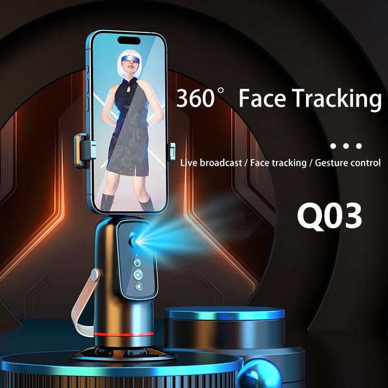 Auto Face Tracking Phone Stand 360° Rotation Smart Camera Holder with Gesture Control – AI Auto Tracking Tripod Stand for Live Streaming, Video Calls, Vlogging & Content Creation