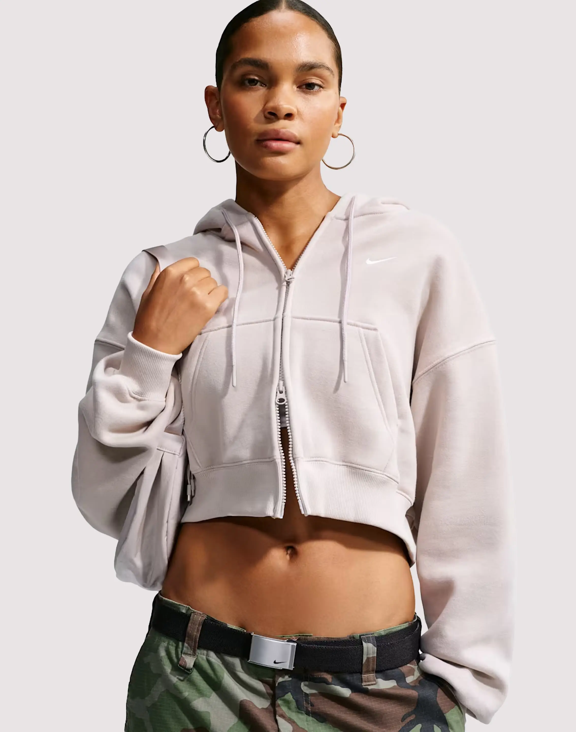 Womens Nike Studio Fleece Cropped Full-Zip Hoodie