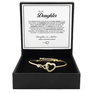 infinity Heart Bangle Bracelet for Women Adjustable Love Bangle with Sparkling Stones To My Daughter Forever Connected Bracelet with gift box