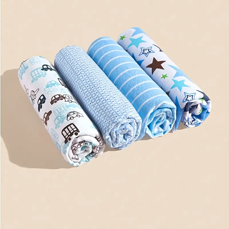 [Soft Swaddle Blankets] 4 Soft and Comfortable Swaddle Blankets |   Lightweight, Hand Washable, Cute Animal and Floral Patterns, Bedding, Playful Designs, Knitted Texture