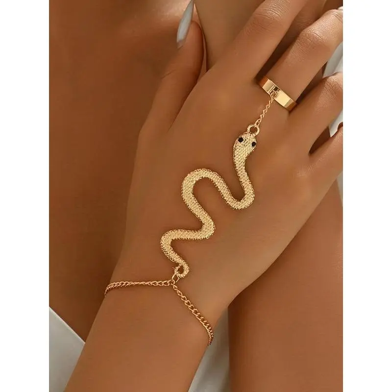 Elegant Snake Finger Ring Bracelet for Women, Stretchy Hand Finger Chain, Delicate Stackable Jewelry for Party, Daily Wear & Birthday Gifts, Stackable Bracelets, Female, One Size