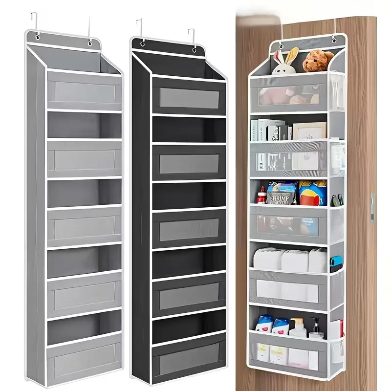Door Hanging Storage Rack with 5+5 Pockets for Everyday Storage 5 Large Clear & Mesh Side Pockets for Bedrooms Bathrooms & Food Storage Rooms Grey Organizer Set 10 - 15 Kg Capacity Organizing,storage organization,bedroom storage