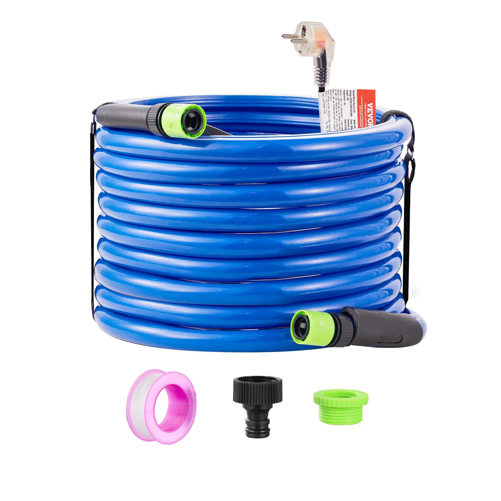 VEVOR Plug-In Heated Water Hose, 25ft/50ft/100ft 5/8" I.D. with 3/4" GHT Connector, -45°F/-42.7℃ Antifreeze Self-Regulating, Lead-Free BPA-Free for RVs, Trailers, Boats & Healthy Drinking Water, Home Supplies