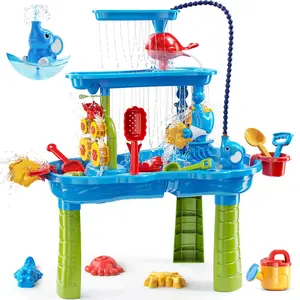3-Tier Kids Sand Water Table for Beach, 39PCS Activity Sensory Play Table Toys for Toddlers, Water Activity Tables Summer Gift Toys for Outside Backyard