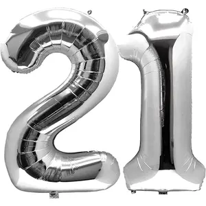 Silver 21 Number Balloons Big Giant Jumbo Large Number 21 Foil Mylar Balloons for Girl Women Men 21st Birthday Party Supplies 21 Anniversary Events Decorations-40 inch