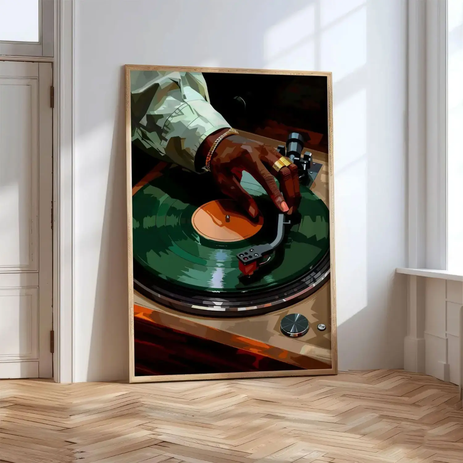 Vinyl Record Music Art Poster, Black Man DJ Art Print, Printable Turntable Poster, Hip Hop Music Decor, Hypebeast Print