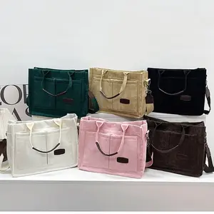Tote Bag for Women with Pockets Large Corduroy Bag for Work Travel Laptop Bag Crossbody Bag Everyday Handbag Bohemian Shoulder Purse Office Canvas Elegant Daily Use Polyester Hobo Bag Nylon Messenger Bag