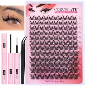 Wispy Lash Clusters Kit Manga Wet Look Eyelash Clusters, Natural Lash Extension Kit C Curl Spiky Cluster Eyelash Extensions with Spikes, 10-16mm Individual Lashes with Lash Bond and Seal CORUSCATE