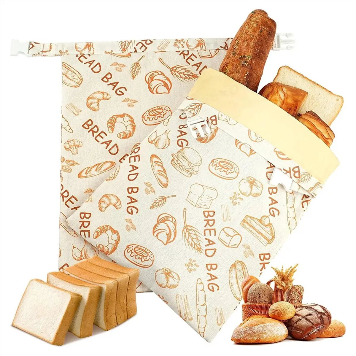 2 Pack Extra Large Beeswax Bag, Flax Linen Reusable Bread Storage Bags with Natural Beeswax Lining, Natural Cotton Bees Wax Bag for Homemade, Sourdough, Fresh Bread