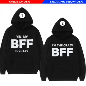 [Made in USA] Crazy BFF Best Friends Couple Matching Hoodie Graphic Fleece Pullover for Men For Women Casual Unisex Hooded Sweatshirt Perfect Gift for Besties Anniversaries Valentines Day Matching Streetwear Lovers