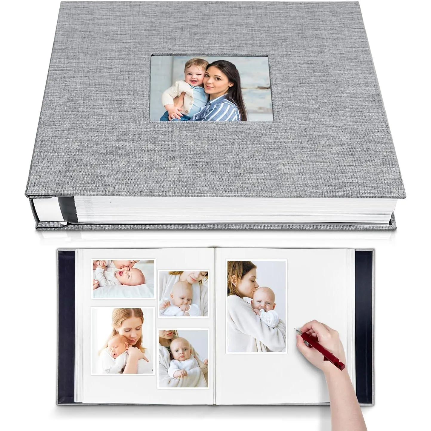 Large Linen Scrapbooking Set with Pen & Scraper for Baby Memory Keeping, Self-Adhesive Memory Book for All Ages for 4x6 & 8x10 Photos, Craft, Family, Photo Album, Unisex, Family & Baby Memories