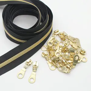 #5  Metallic Nylon Coil Zippers by The Yard Bulk 10 Yards Black Tape with 25 count  Sliders for DIY Sewing Tailor Craft Bag(Black)