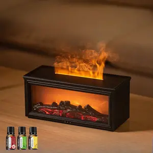 280ml Flame Humidifier Aromatherapy Diffuser with Realistic Fireplace Effect, 9 Color Flame Light, Cool Mist Air Humidifier, USB Essential Oil Diffuser with Auto Shut-Off & 3 Essential Oils Included