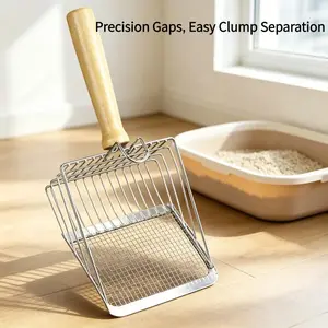 2 in 1 Stainless Steel Cat Litter Scoop, 1 Count Pet Litter Shovel with Handle, Multifunctional Pet Litter Cleaning Tool, Litter Tray, Pet Supplies