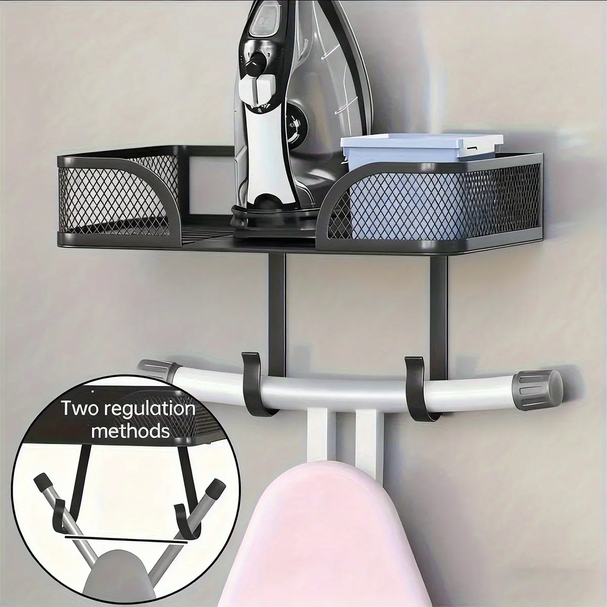 1pc Heavy-Duty Carbon Wall-Mounted Iron Storage Rack - Heat-Resistant Anti-Scald Ironing Board Shelf, Space-Saving Vertical/Horizontal Door/Wall Mount for iron & steamer, Fits for home, Apartment, Laundry Room - Compatible with ironing