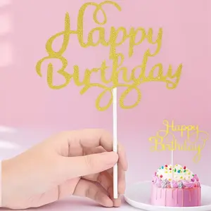 Birthday Cake Topper Set, Metallic Glitter Dessert Table Decorations, DIY Party Supplies for Sweet Table, Anti-Oxidation Cake Decor Sign for Festive Celebrations, Photo Booth Backdrop Accessories.