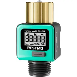 RESTMO Water Flow Meter with Brass Inlet Metal Thread, Measure Gallon/Liter Consumption and Flow Rate for Outdoor Garden Hose Watering, RV Water Tank Filling, Lawn Sprinkler and Nozzle Sprayer