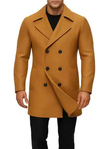 Men's Mid-Length Windbreaker Jacket, Trench, Coat, Long Sleeves, Casual Business Classic Style, Plain Color, Button Front Design, Fall & Winter Fashion Outerwear, Midi