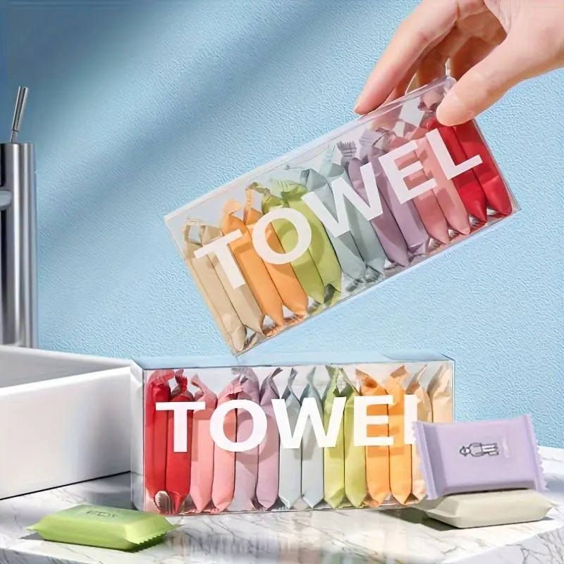 14pcs/set Portable Light Compact Compressed Towel, Disposable Face Towel for Cleaning, Outdoor Camping Travel, Bathroom Supplies