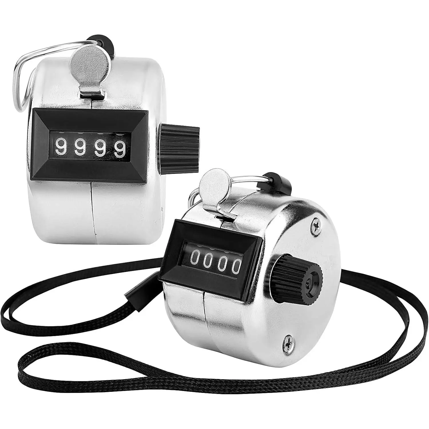 2 Pack Hand Tally Clicker Counter - 4 Digit Metal Mechanical Hand Counter with Lanyard for People Counting, Lap , Knitting, Pitch, Golf, Coaching, Umpire, Events