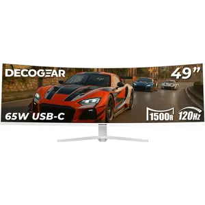 Deco Gear 49" Curved Ultrawide 5K Gaming Monitor, 32:9, 120 Hz, 101% NTSC 100% sRGB, USB-C 65W, Adjustable, Home Office and Entertainment Workstation - Exclusive White Edition