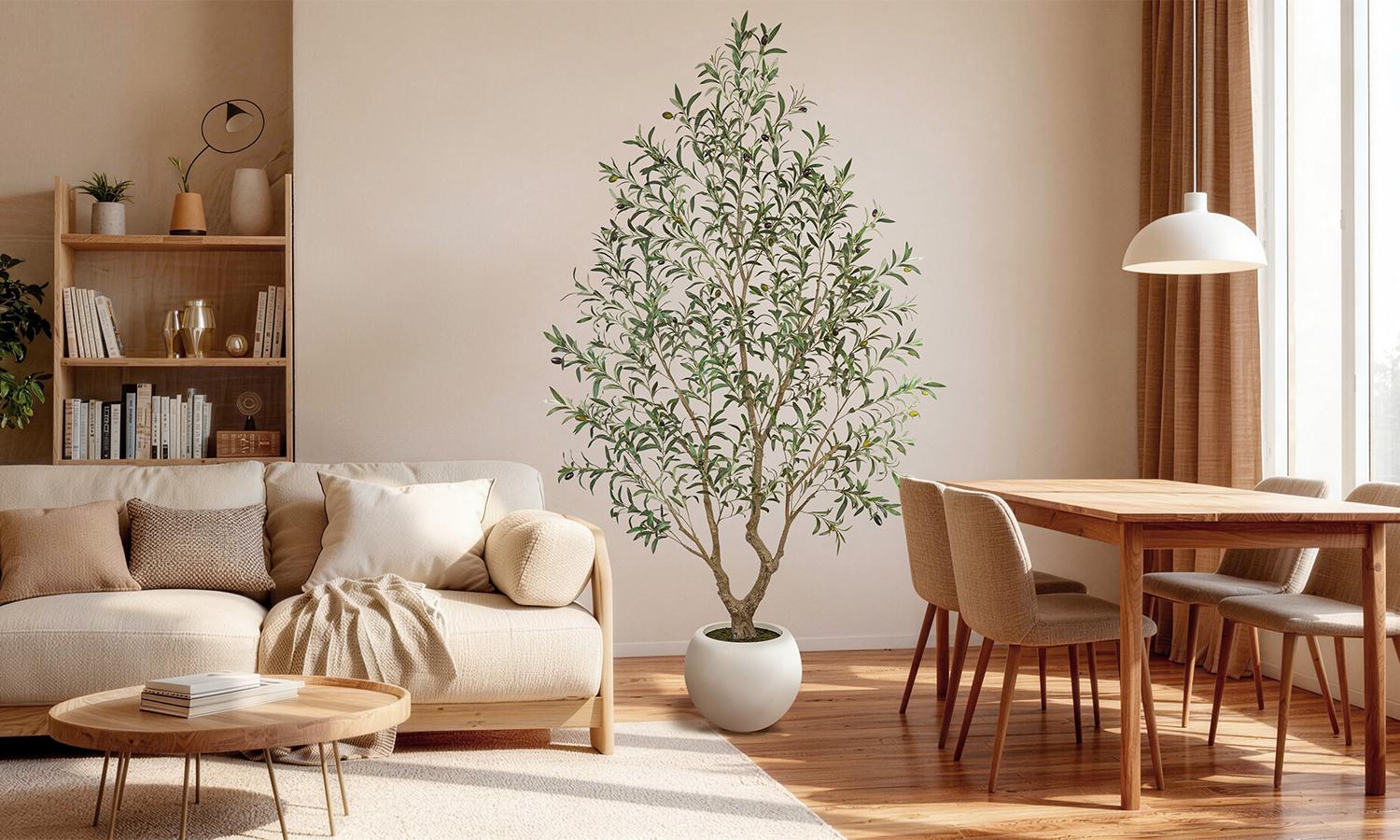 Realistic Artificial Olive Tree with Thick Trunk & Lifelike Fruit – 5/6/7/8FT, Perfect for Home & Office Décor with Round White Pot