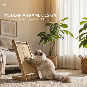 Vertical Cat Scratcher with Sisal Mat, 2-in-1 Interactive Toy with Hanging Ball & Roller, Protect Your Furniture, Durable Scratching Post for Large Indoor Cats