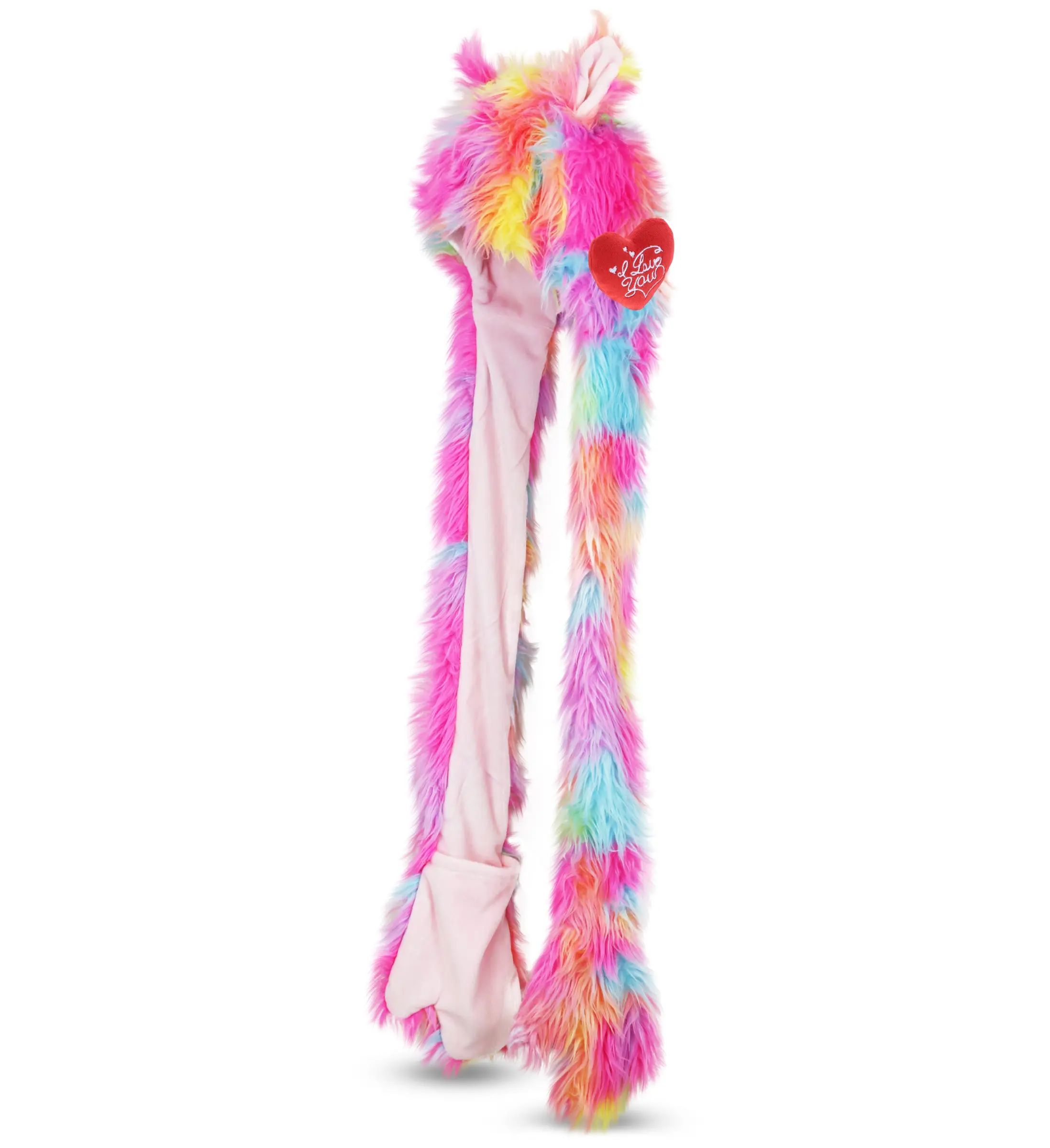 Unisex 3-Piece Rainbow Animal-Themed Polyester Hat+Scarf+Mitts Set, 37in Super Soft Polyester Clothes for All Ages, Ideal Valentine's Day-Anniversary Gift with Red "I Love You" Heart