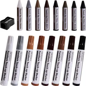 Furniture Markers Touch Up Set of 17 - Furniture Scratch Repair Markers Kit, Wood Touch Up Markers and Wax Sticks with Sharpener, for Scratches, Stains, Floors, Laminate, Cabinet SEISSO