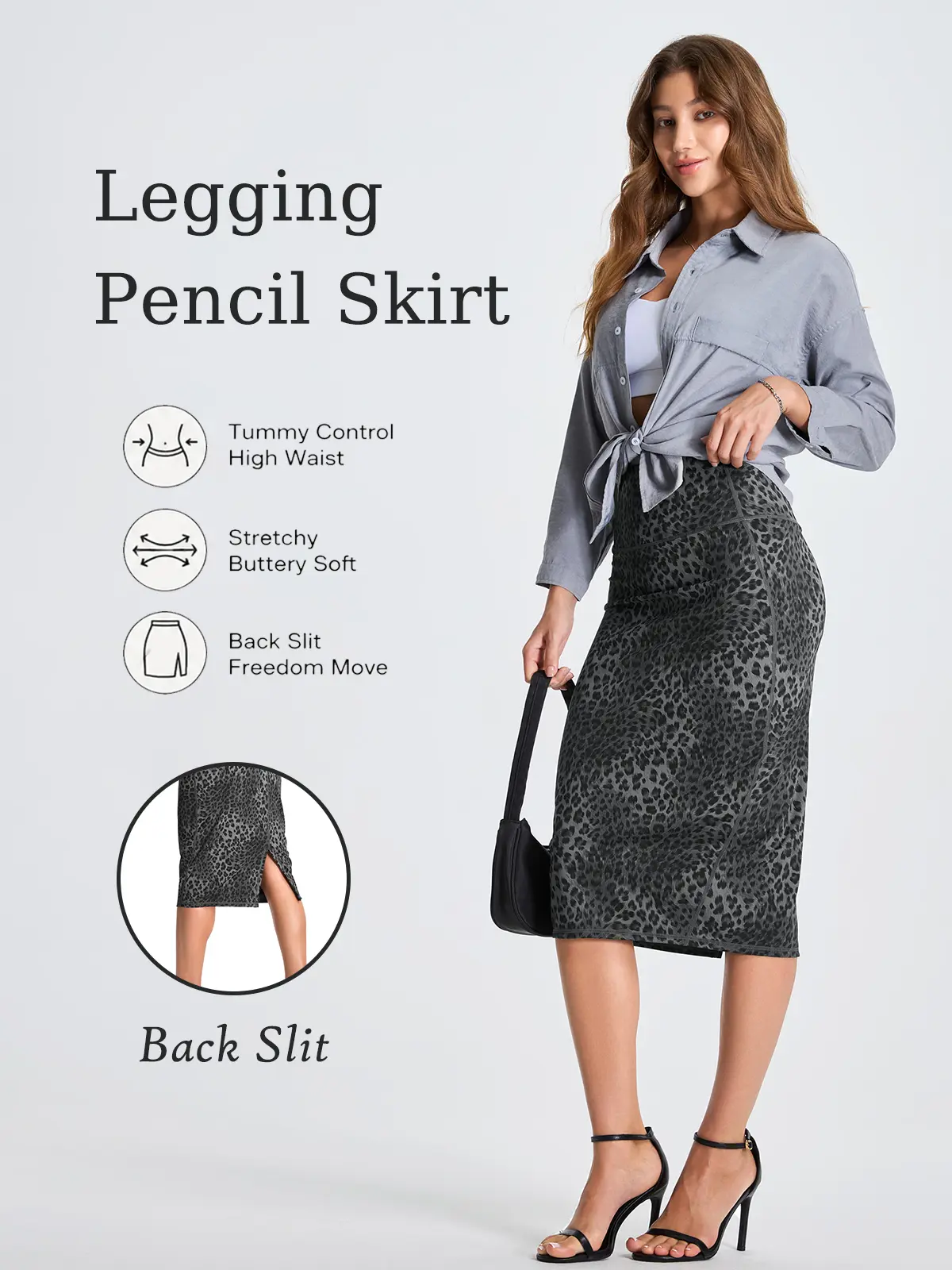 THE GYM PEOPLE Women's High Waist Tummy Control Legging Pencil Skirt Outfits - Stretchy Bodycon Midi Dresses with Back Slit, Office to Party Church Slim Formal Skirts for work Womenswear Bottom
