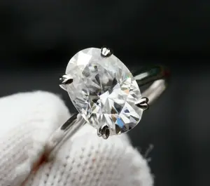 Oval Solitaire Ring – VVS D Color Stone, 925 Silver, 18K White Gold Plated