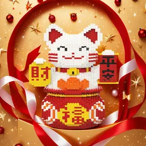 3500pcs Fortune Cat Building Blocks 3D Puzzle Model Toy, Indoor Decoration, Birthday Christmas New Year Party Gift, Home Decor DIY Craft Statue