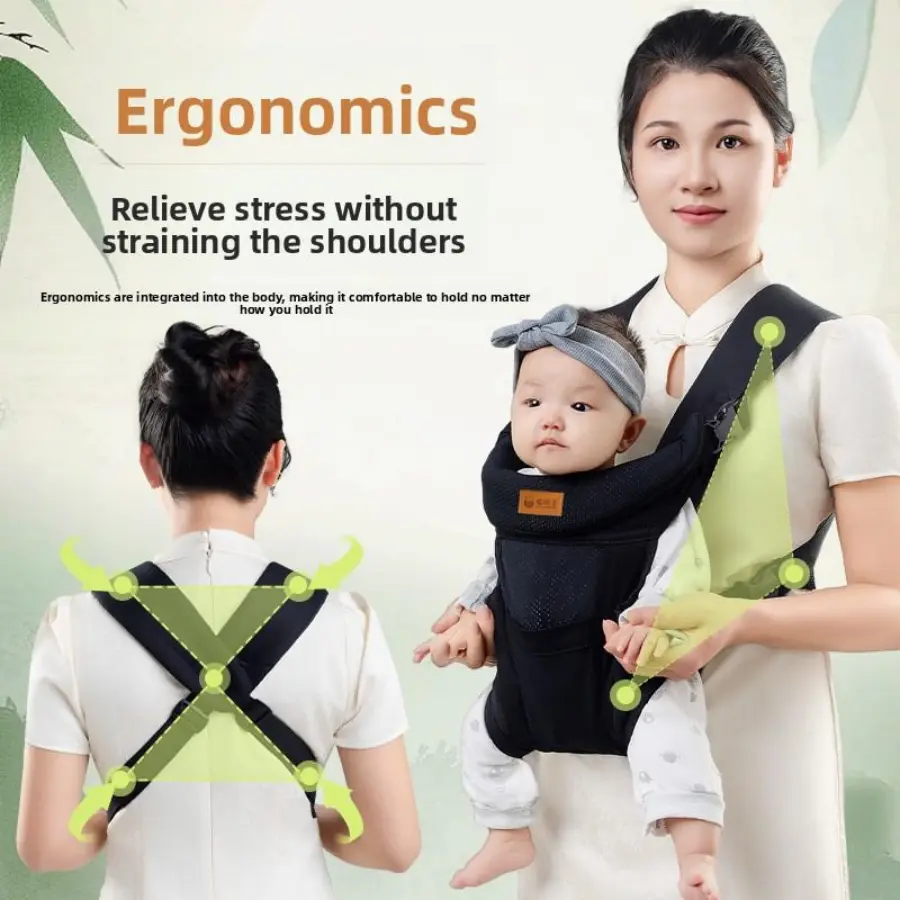 Ergonomic Polyester Fabric Baby Sling Carrier - Lightweight, Adjustable, Breathable, 7-44 lbs Capacity, 0-3 Years Fit, M-Shaped Seat, Snap Buckle, Easy To Put On, Enhanced Lumbar Support, Foldable Detachable Head Support, Ideal For Hands-Free Parenting, S