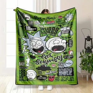Rick and Morty Quotes Flannel Blanket Green Graffiti Art Pickle Rick Get Schwifty Wubba Lubba Dub Dub Print Soft Warm Fuzzy Throw Perfect for Gamer Room Dorm Bedroom Sofa Couch Lounging Funny Gift