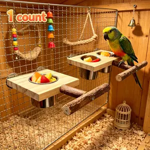 1 Set DIY Assembled Wood Budgie and Cockatiel Bird Feeder With Stand And Single Stainless Steel Feeding Cup Wood Bird Platform Bird Food Box Parrot Feeders Bird Stand Wooden Claw And Beak Sharpener Parrot Toy Bird Cage Accessories Bird Suppli, Outdoor